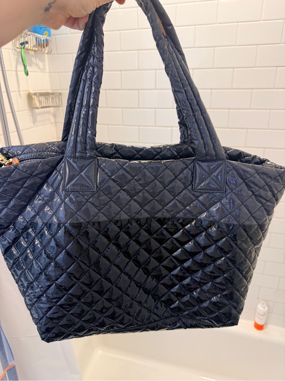 MZ Wallace Large Metro Tote – Navy Lacquer Quilted Patent Nylon - Picture 2 of 6